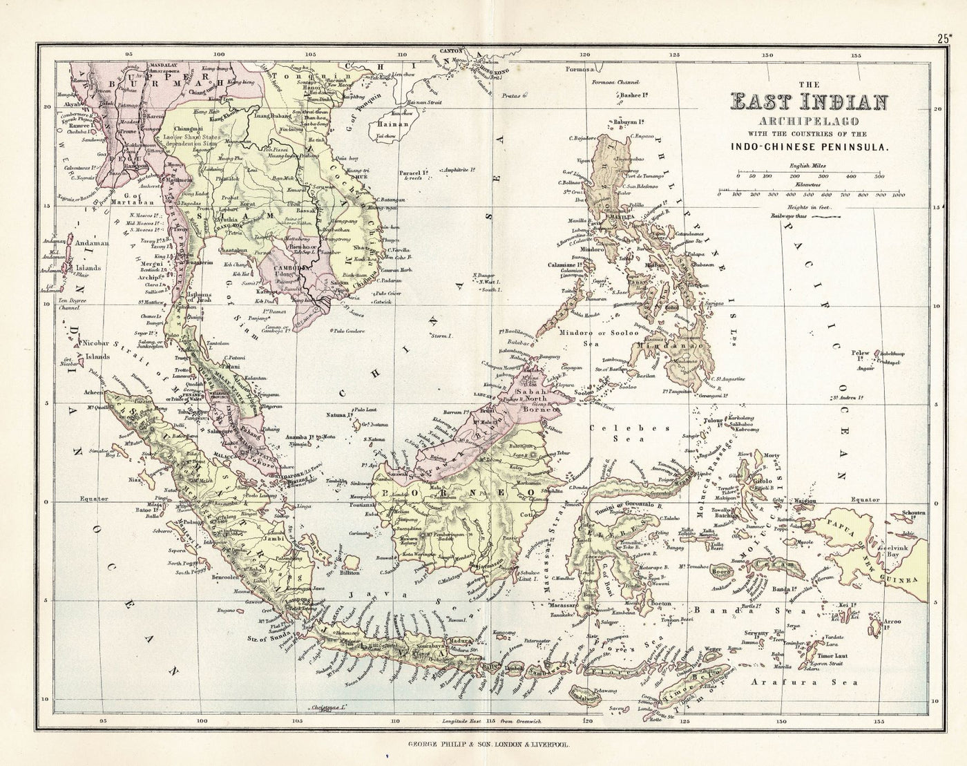 East Indian Archipelago South East Asia antique map 1891