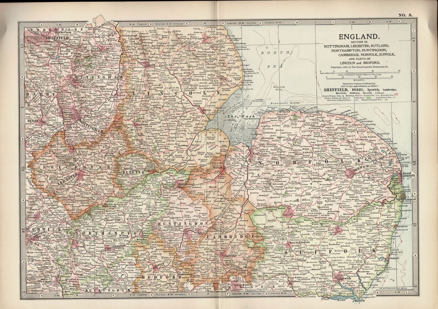 England Eastern Part antique map Encyclopedia Britannica 1903