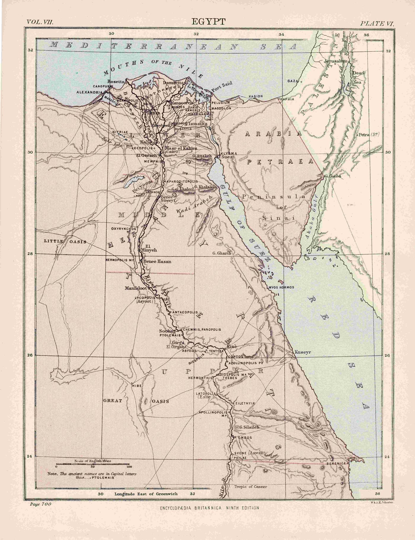 Egypt antique map from Encyclopedia Britannica 1889