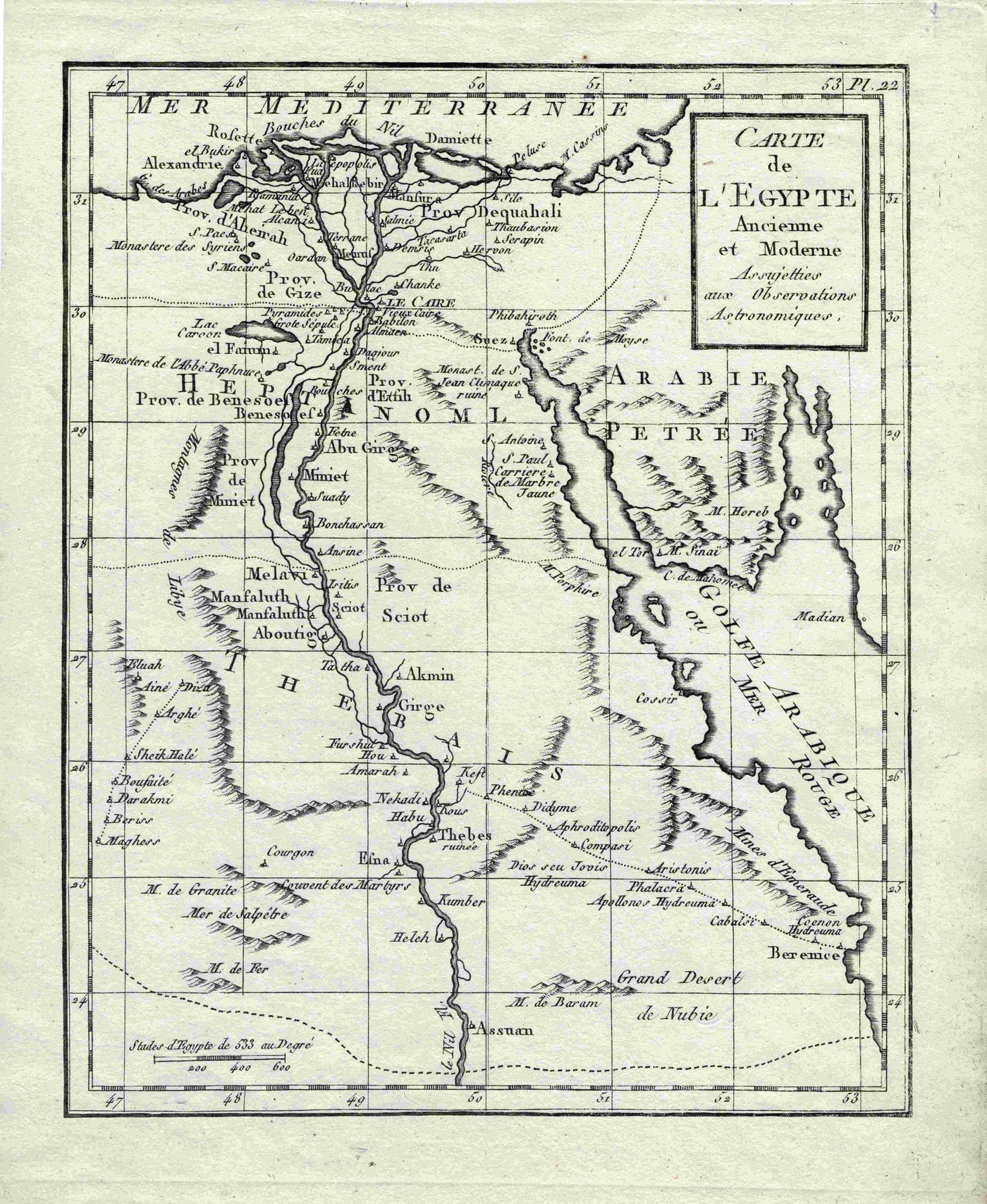 Carte de L'Egypte Ancienne et Moderne antique map 1780