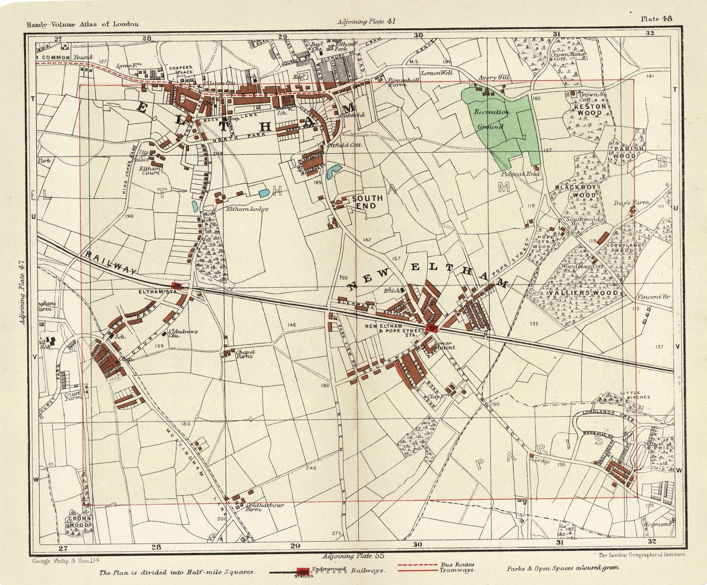 Eltham, New Eltham, Avery Hill antique map 1907
