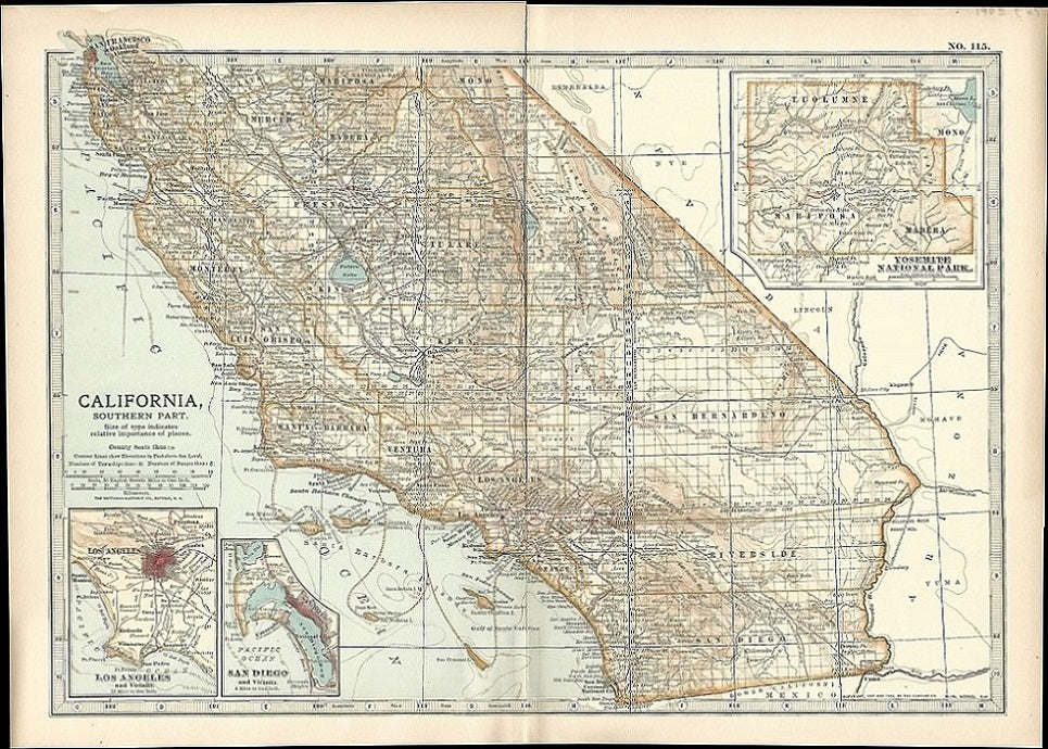 California, Southern Part, Encyclopedia Britannica antique map 1903