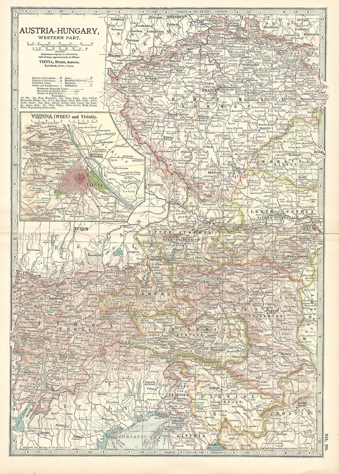 Austria-Hungary Western Part antique map Encyclopaedia Britannica 1903