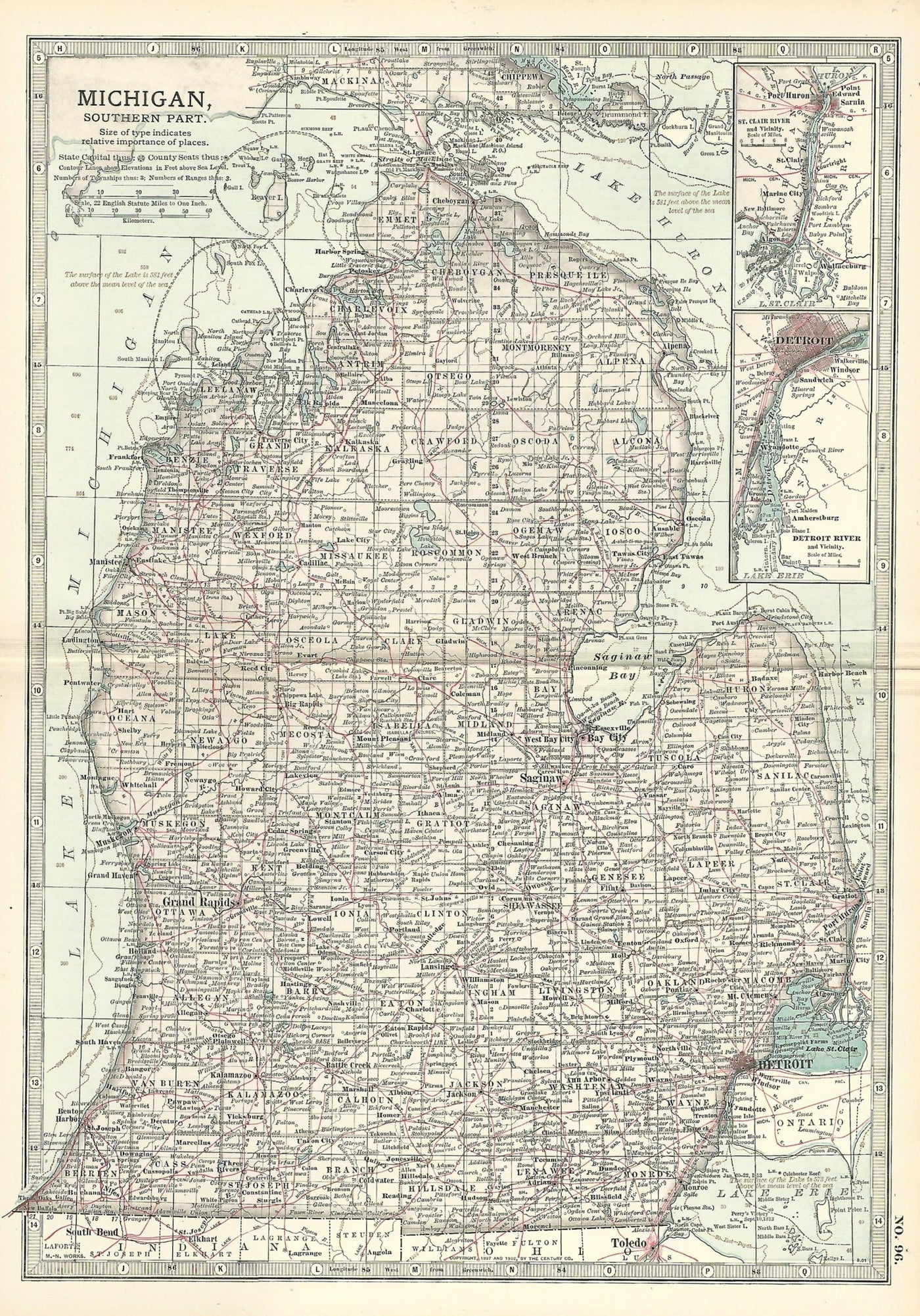 Michigan Southern Part antique map Encyclopaedia Britannica 1903