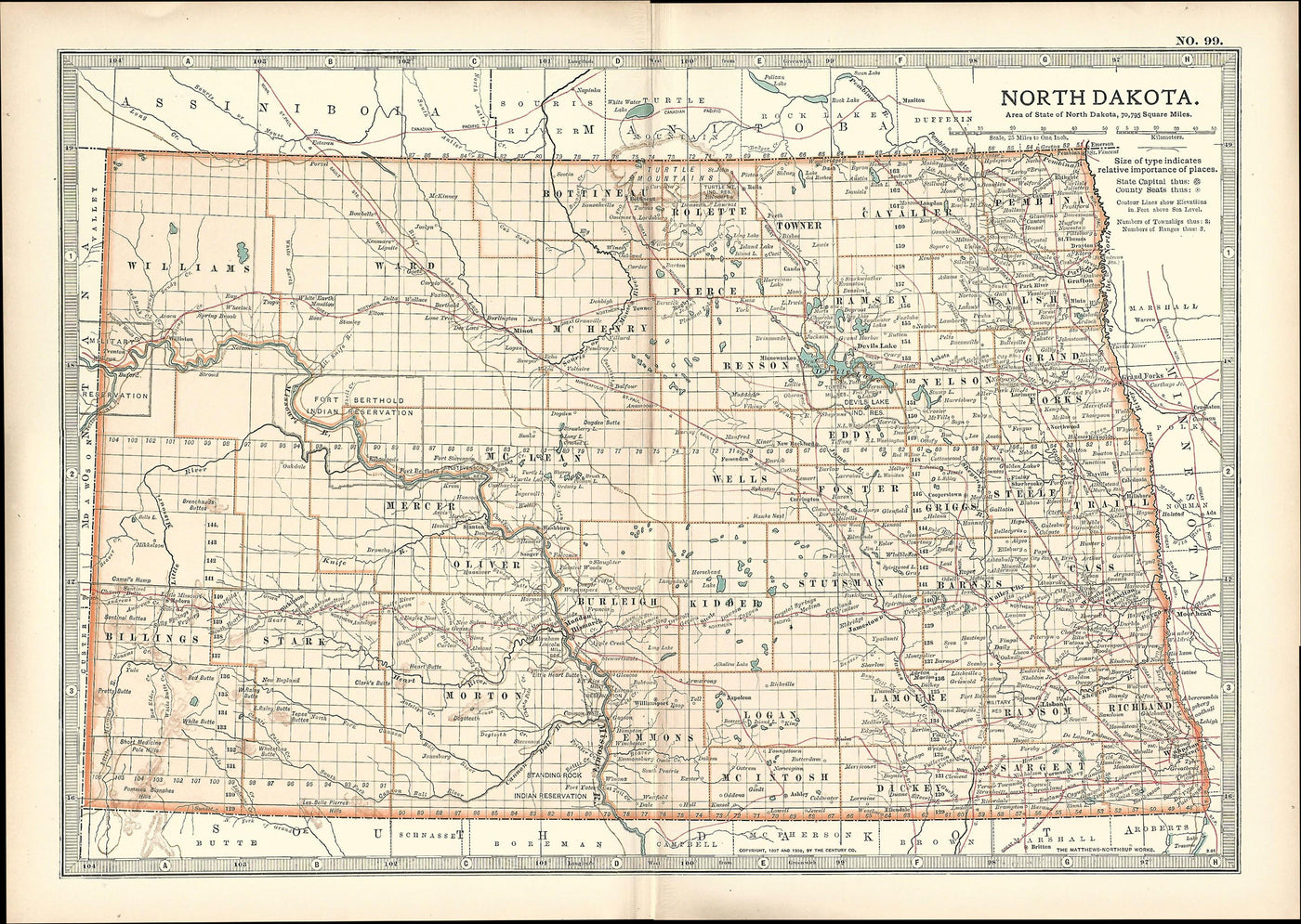 North Dakota antique map from Encyclopaedia Britannica 1903