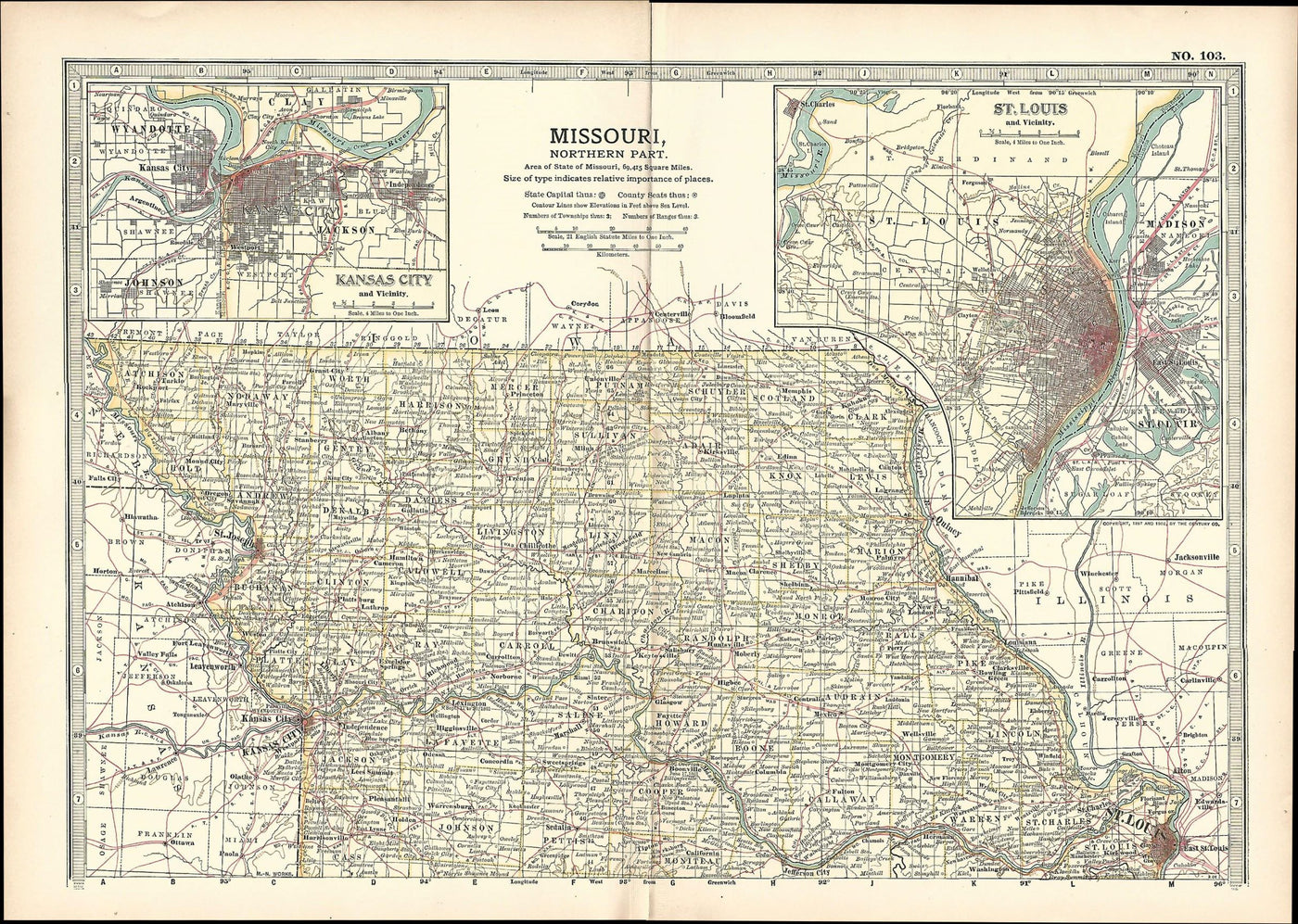 Missouri Northern Part  Encyclopaedia Britannica antique map 1903