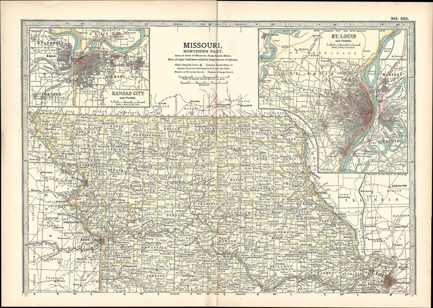 Missouri Northern Part antique map Encyclopaedia Britannica 1903