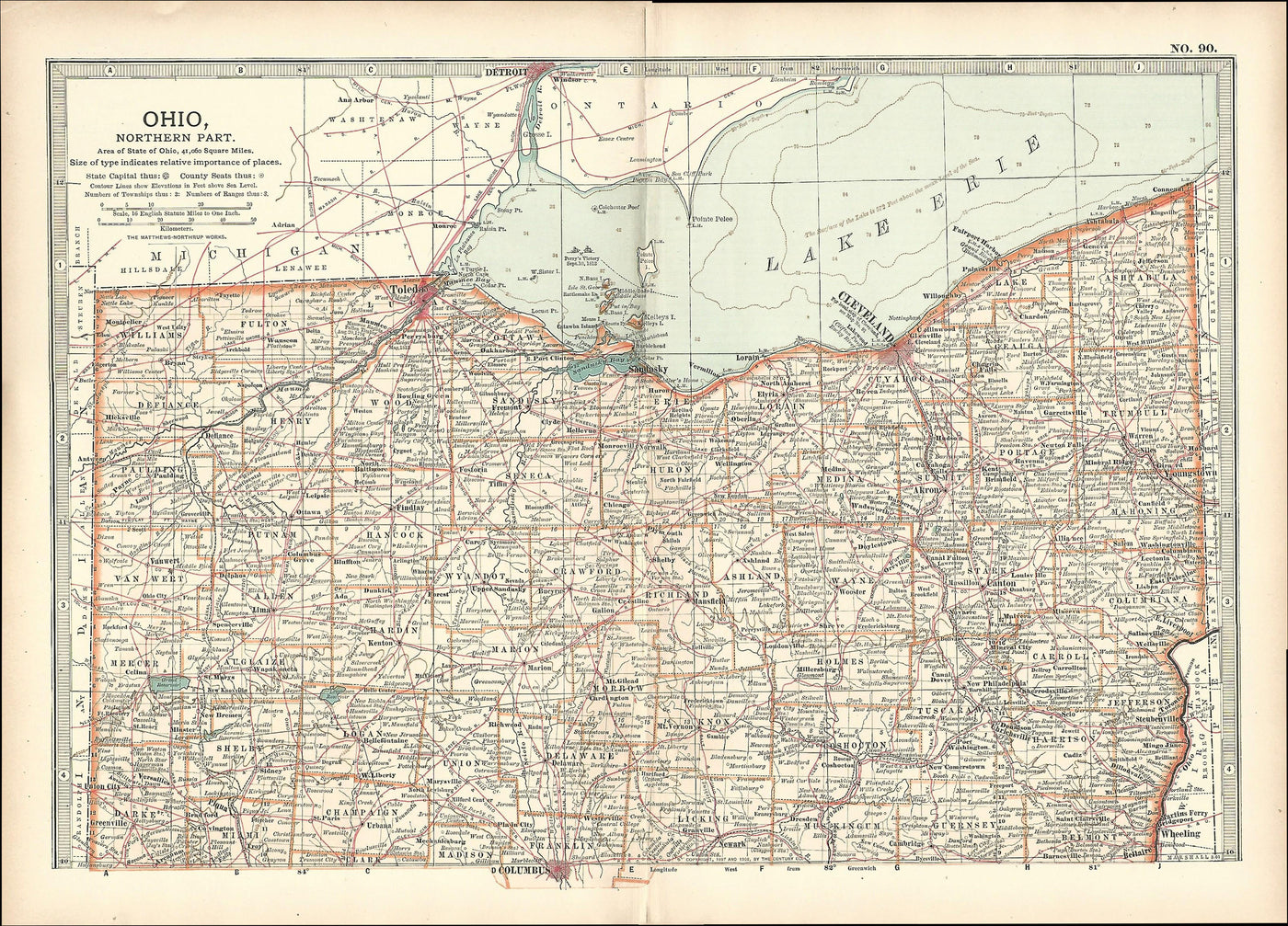 Ohio Northern Part antique map No.90, Encyclopaedia Britannica 1903
