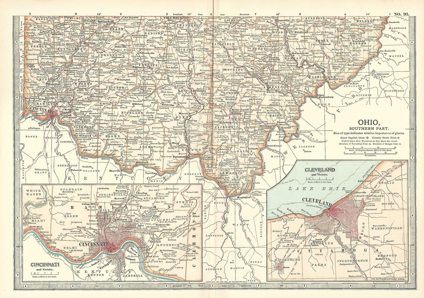 Ohio Southern Part antique map Encyclopaedia Britannica 1903