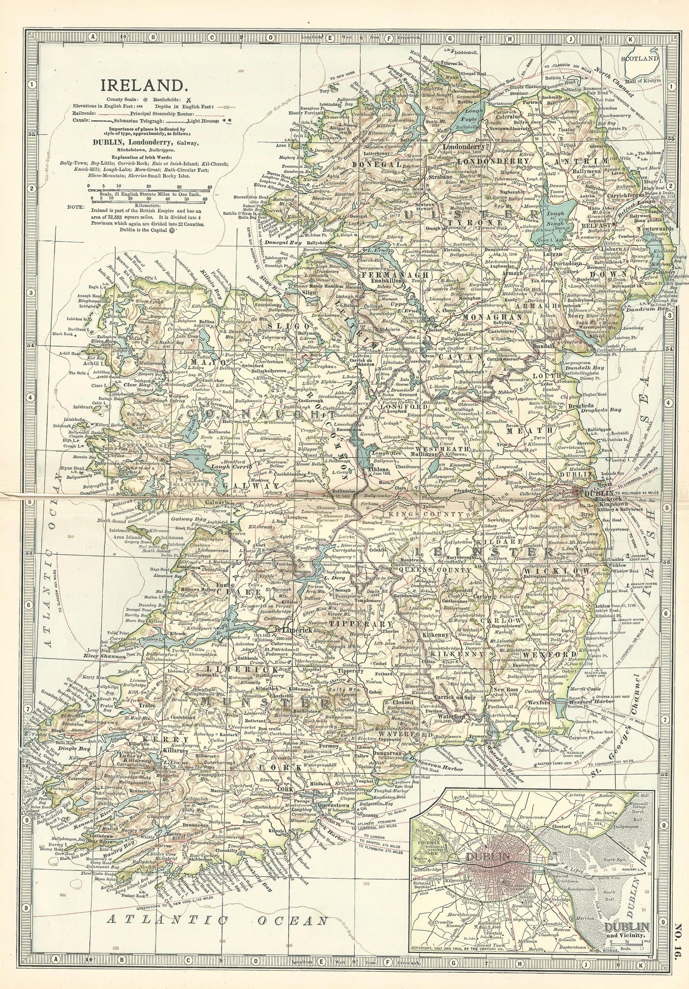 Ireland antique map from Encyclopaedia Britannica 1903