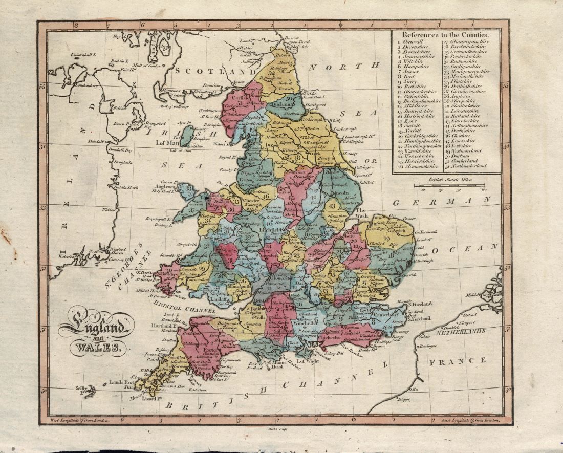 England and Wales antique map published 1815