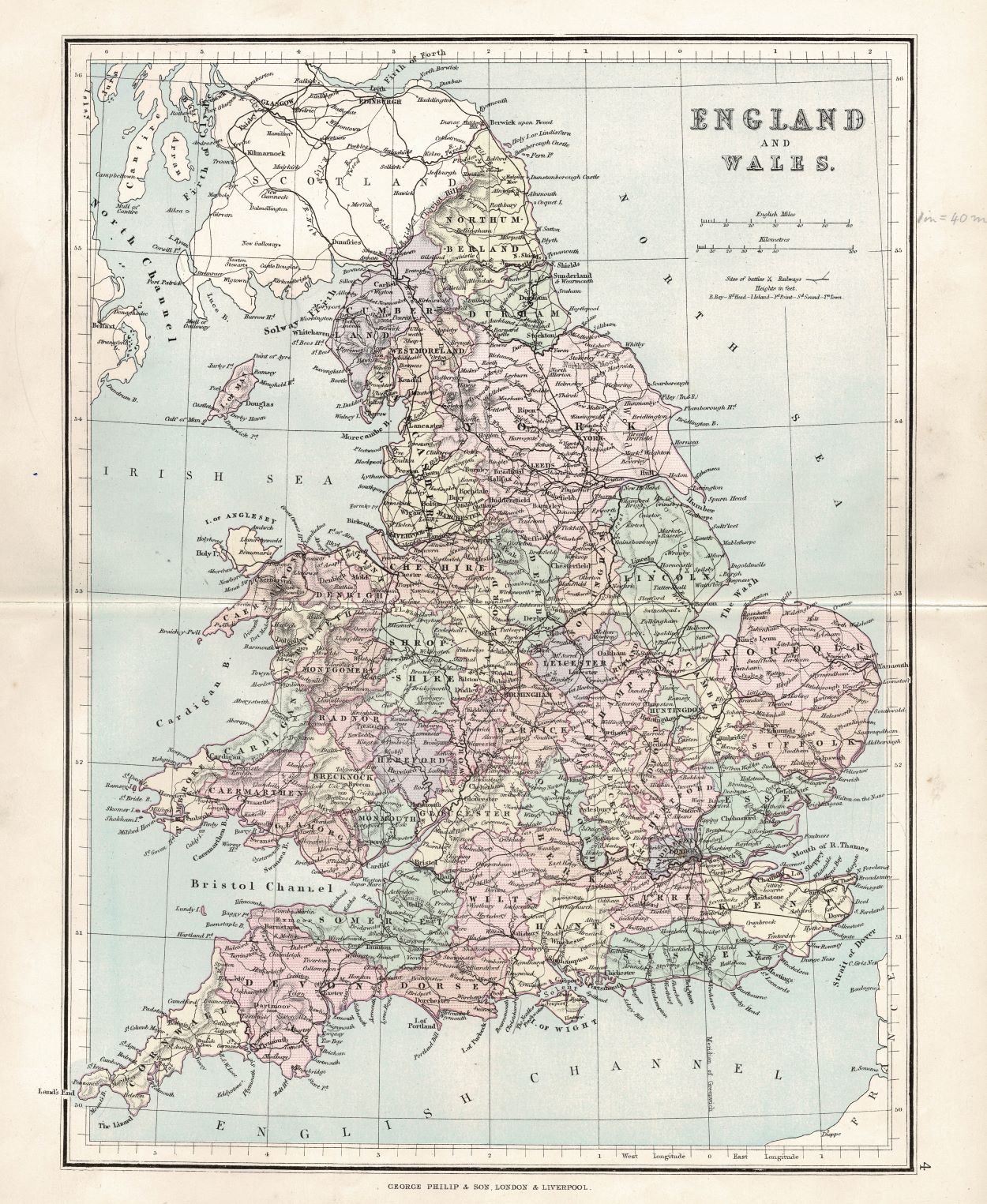 England and Wales antique map, 1891