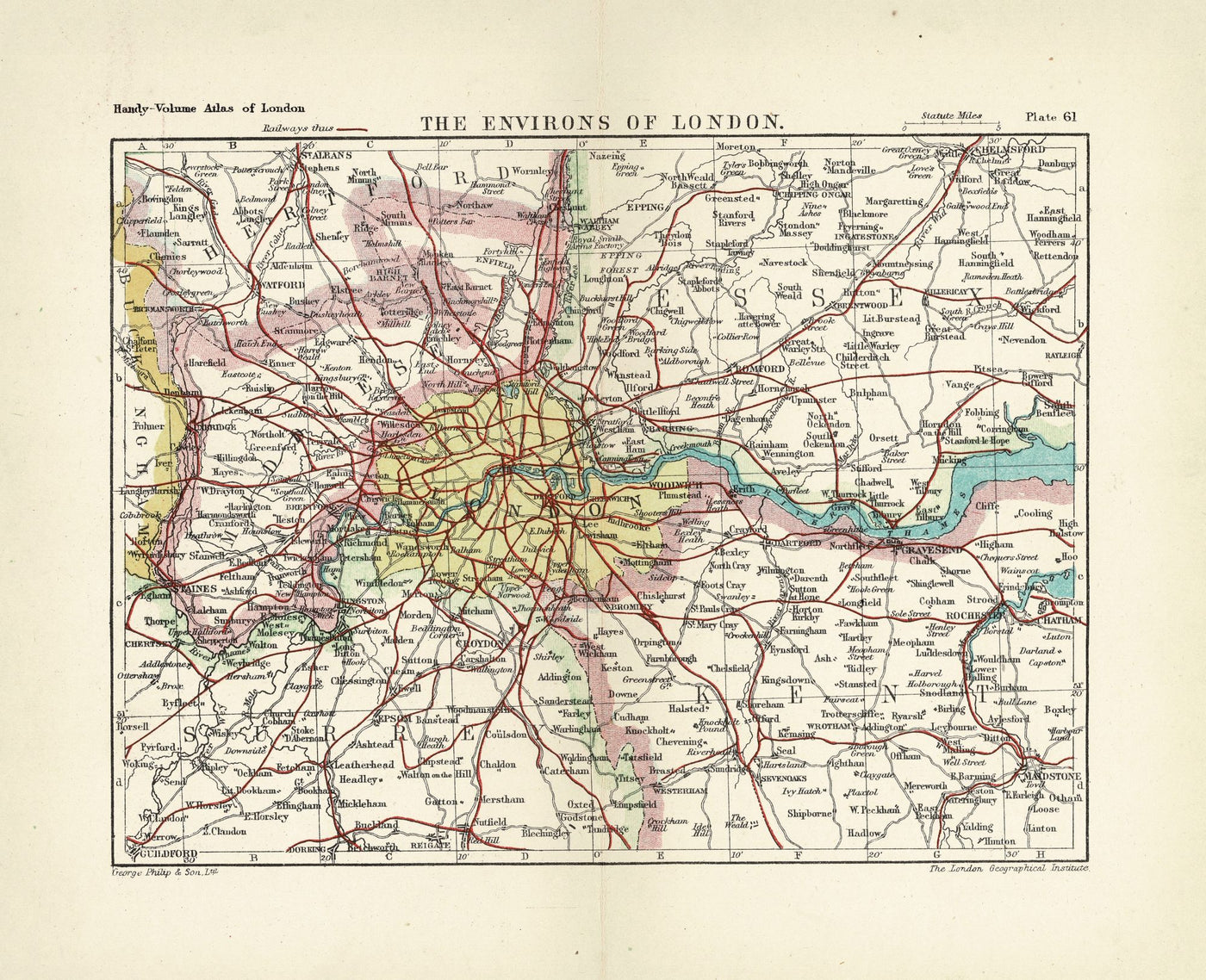 Environs of London antique map published 1907