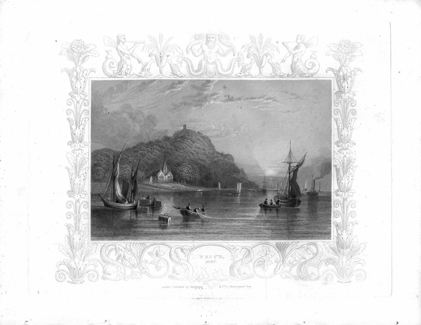 Erith Kent on the River Thames antique print 1840