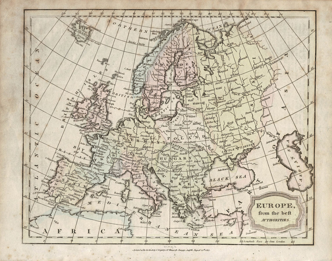 Europe antique map published 1815
