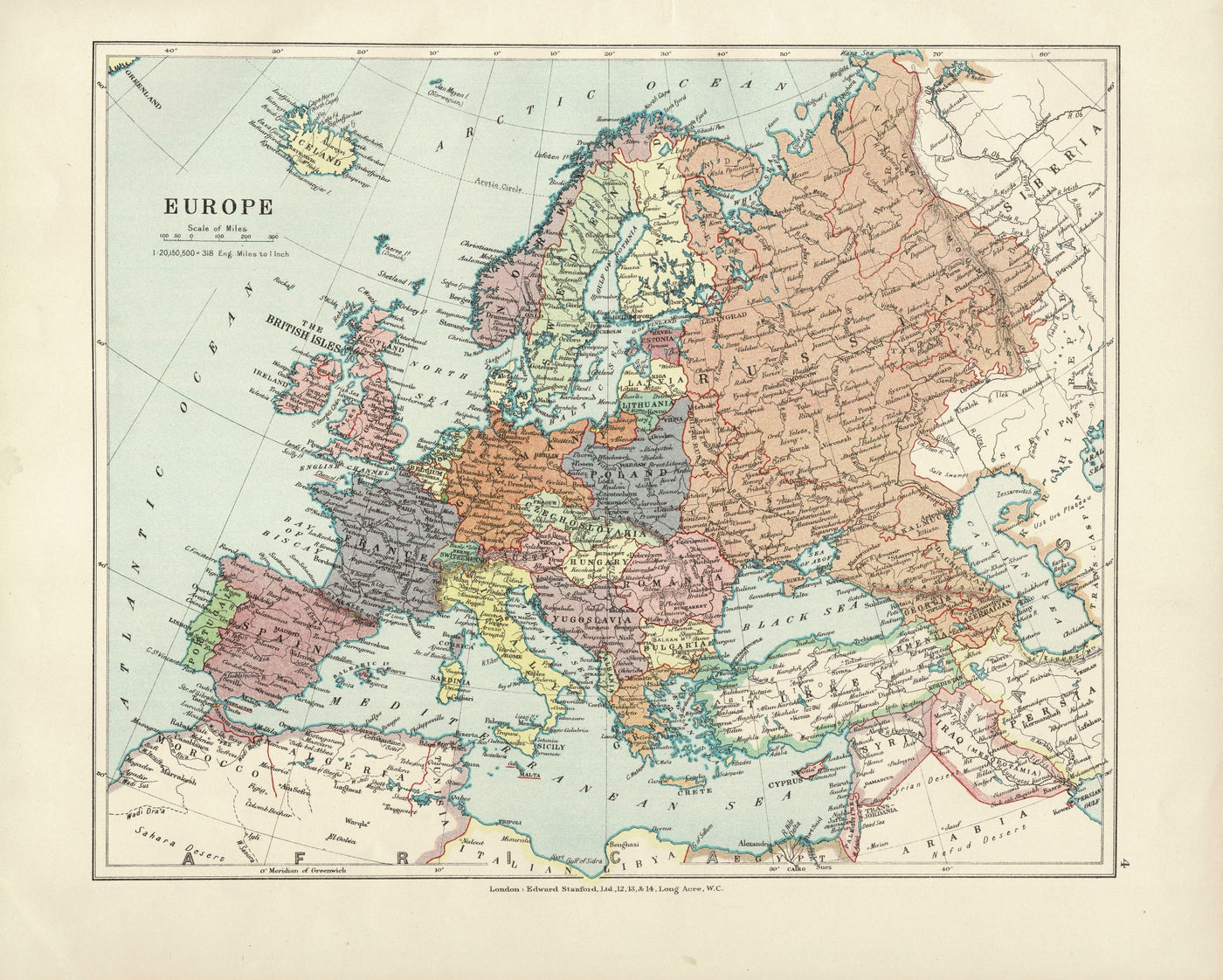 Europe antique map published 1926