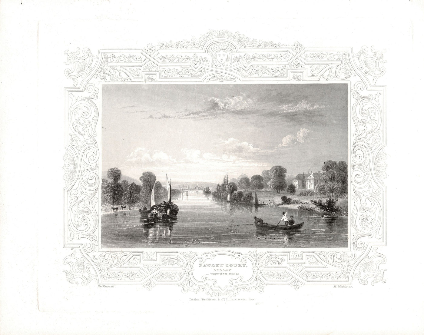 Fawley Court, Henley, in Buckinghamshire antique print 1840