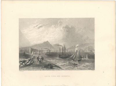 Leith Pier and Harbour Scotland antique print 1844