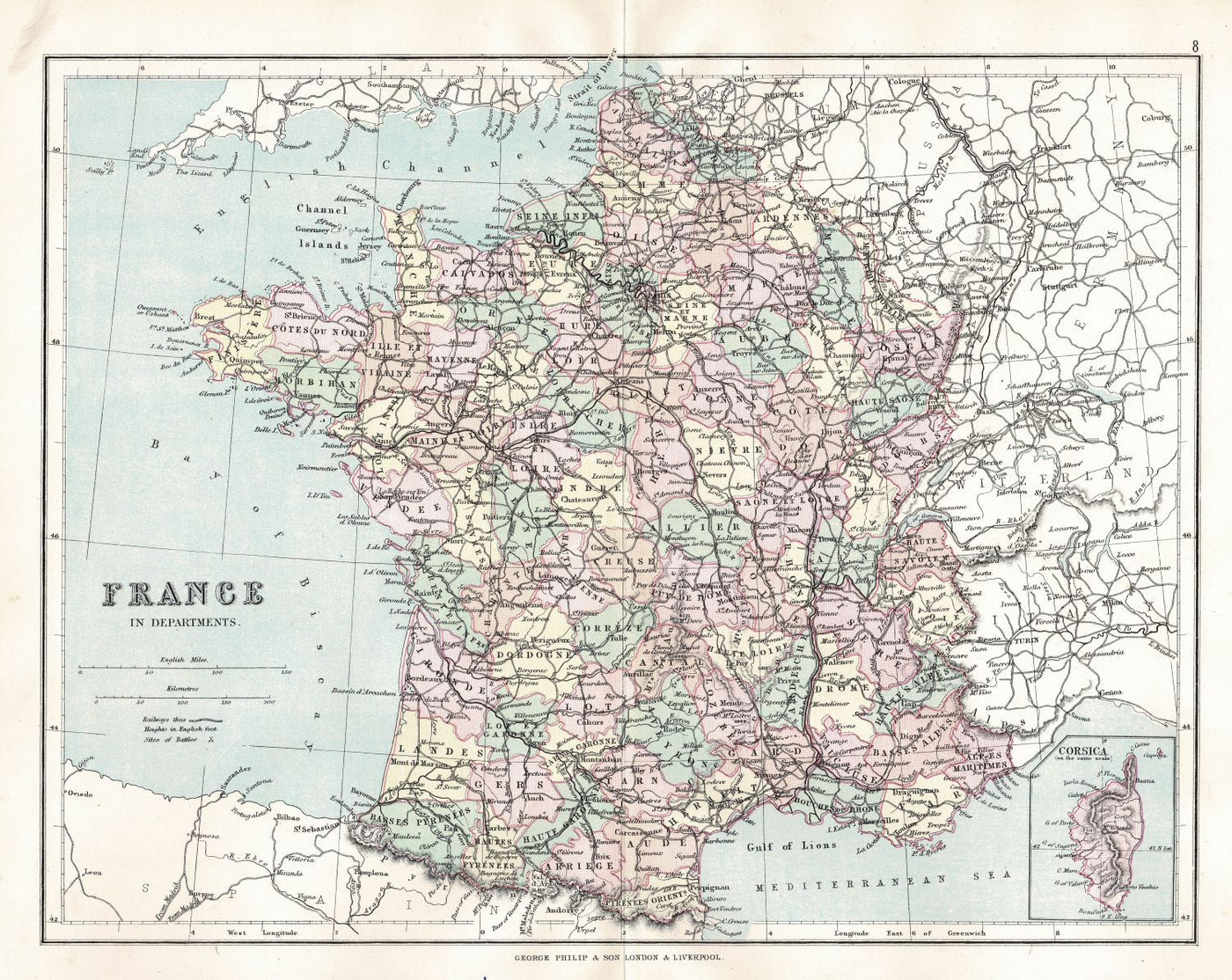 France in Departments antique map 1891