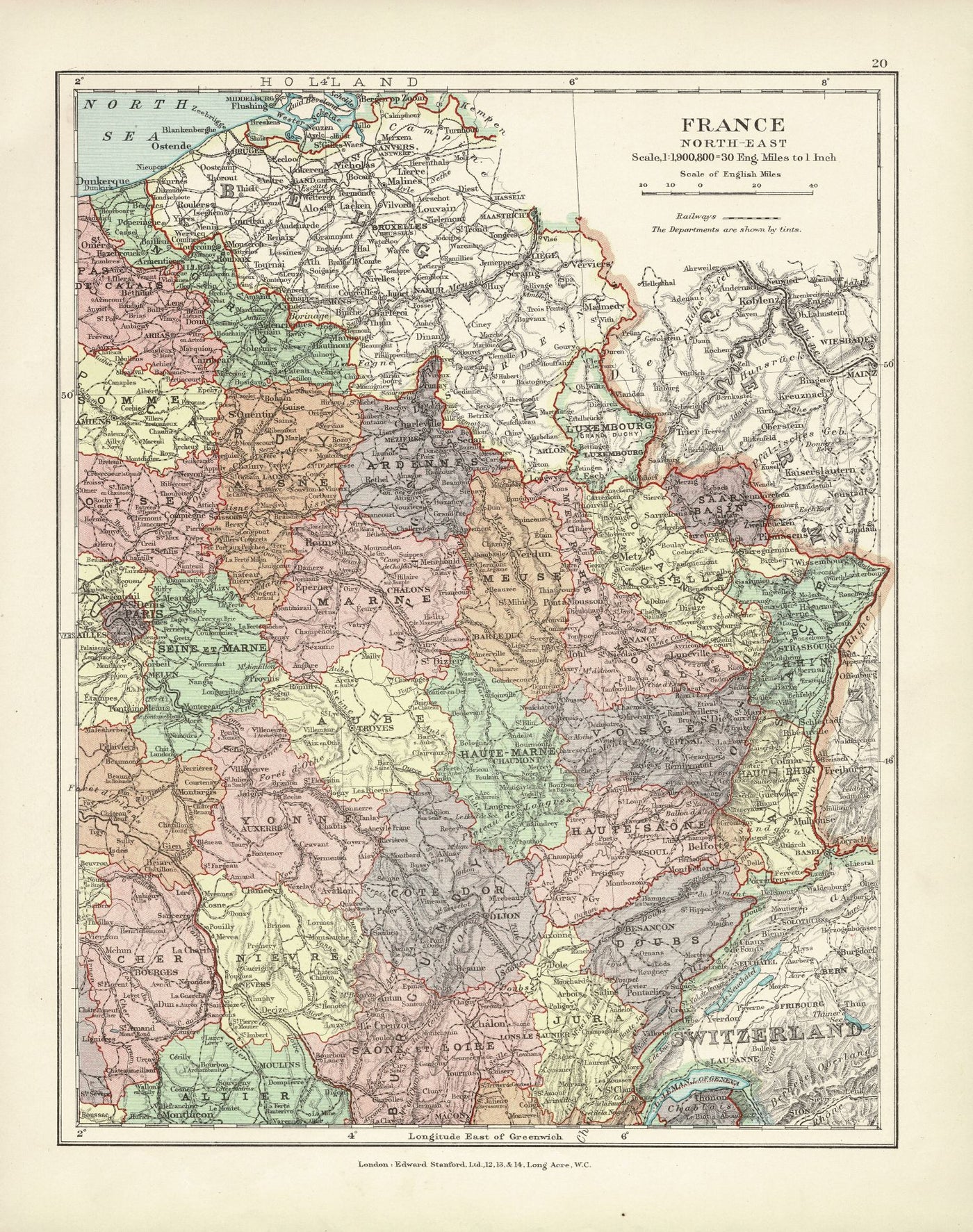 France North East antique map 1926