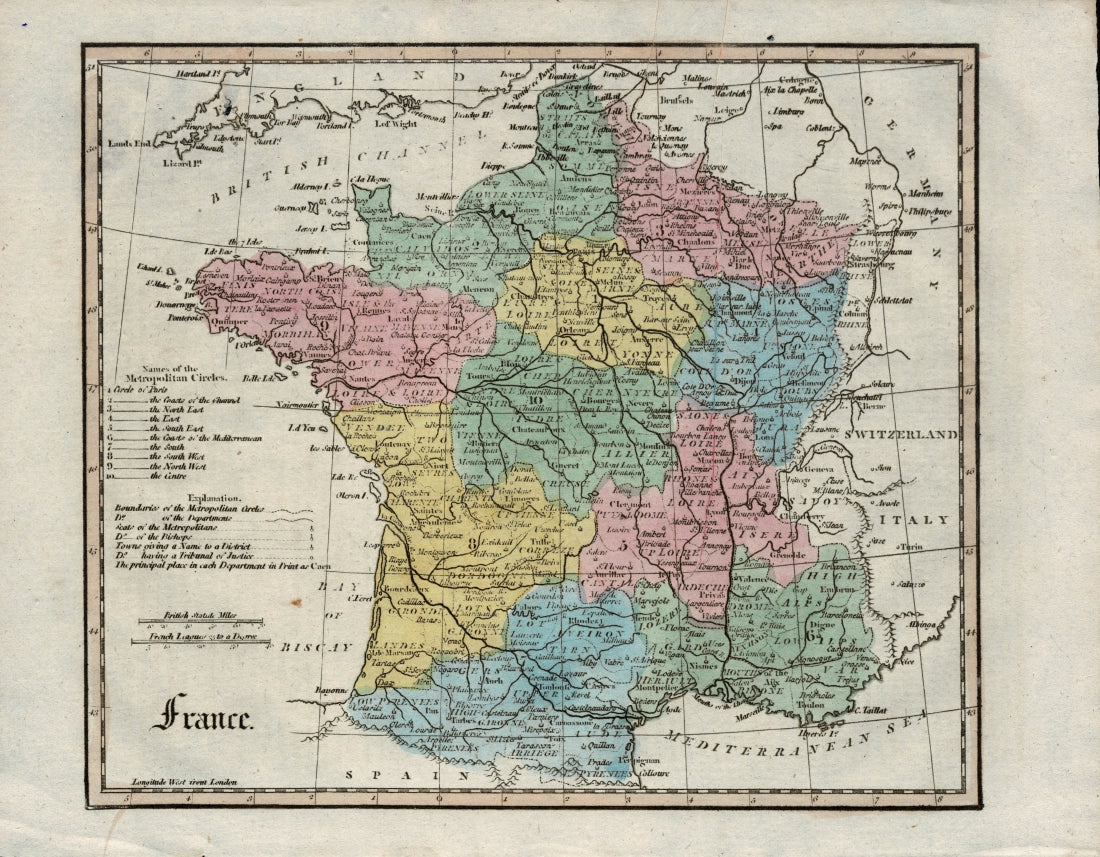 France antique map published 1815