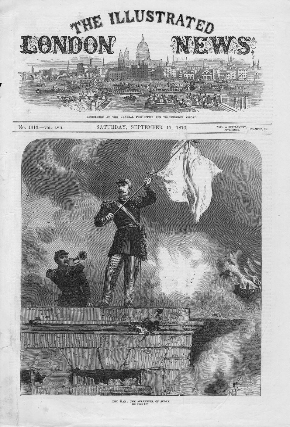 Sedan surrender during Franco-Prussian War antique print 1871