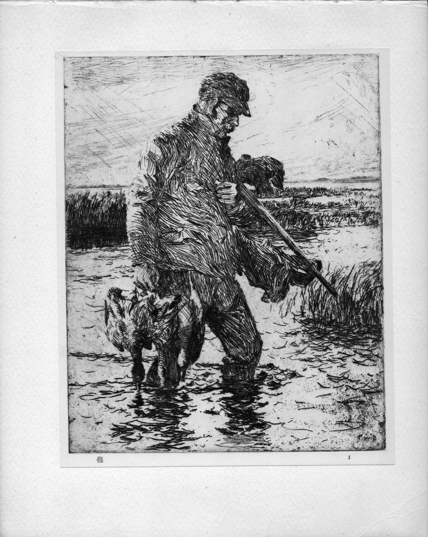 Frank W. Benson 'The Gunner' from The Studio "...Masters of  Etching" antique print 1925
