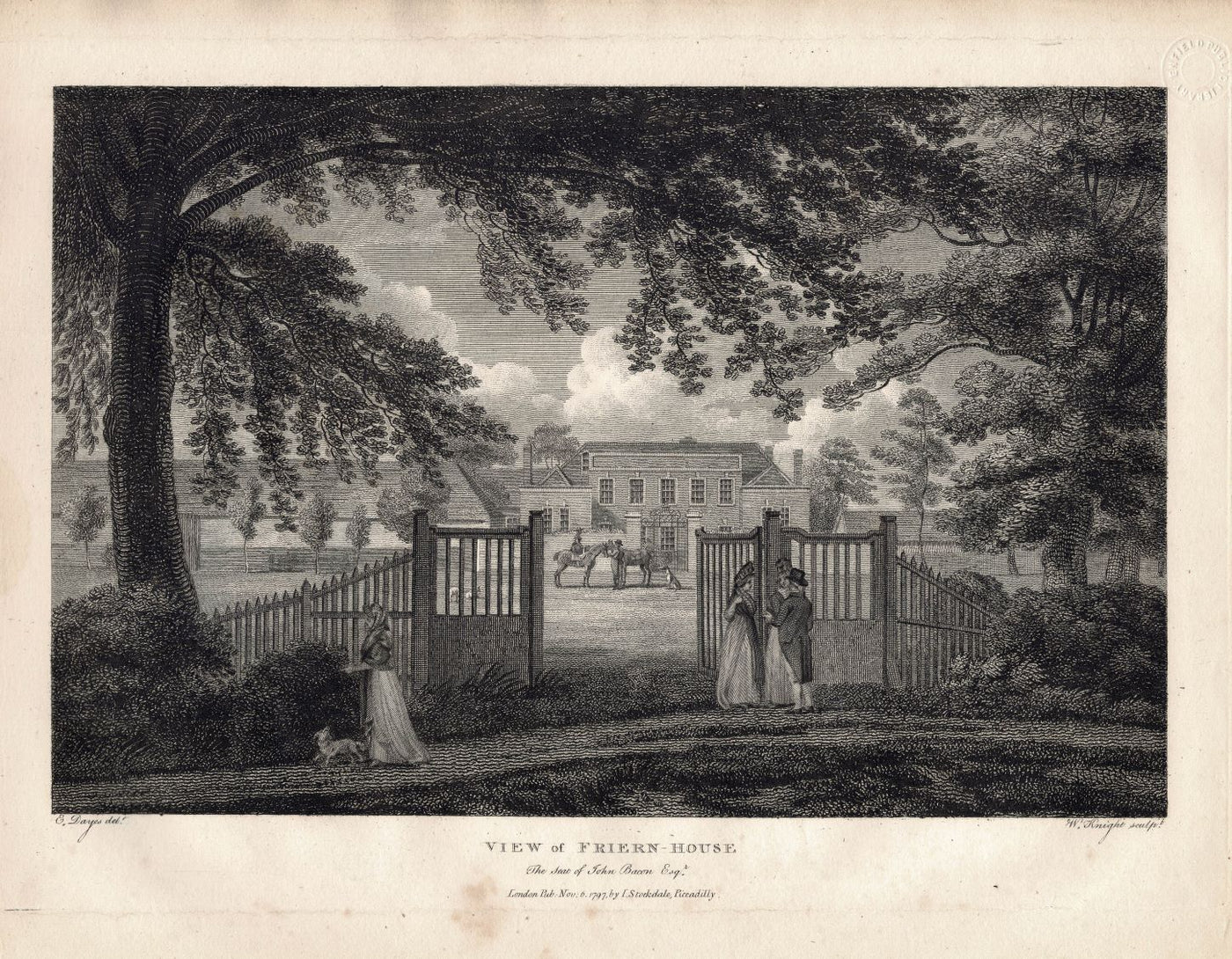 Friern House, Barnet, Antique Print, 1798