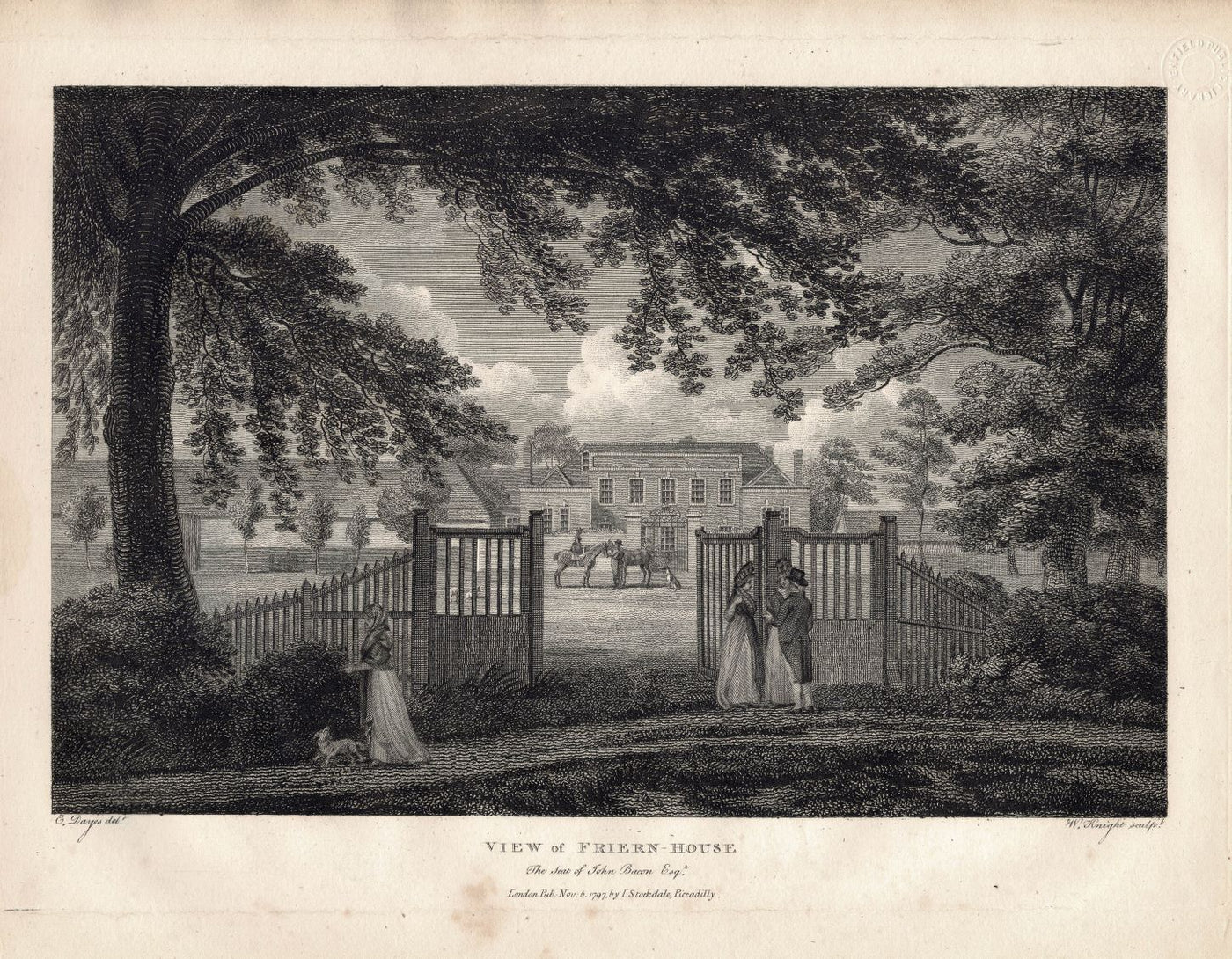 Friern House, Barnet, Antique Print, 1798