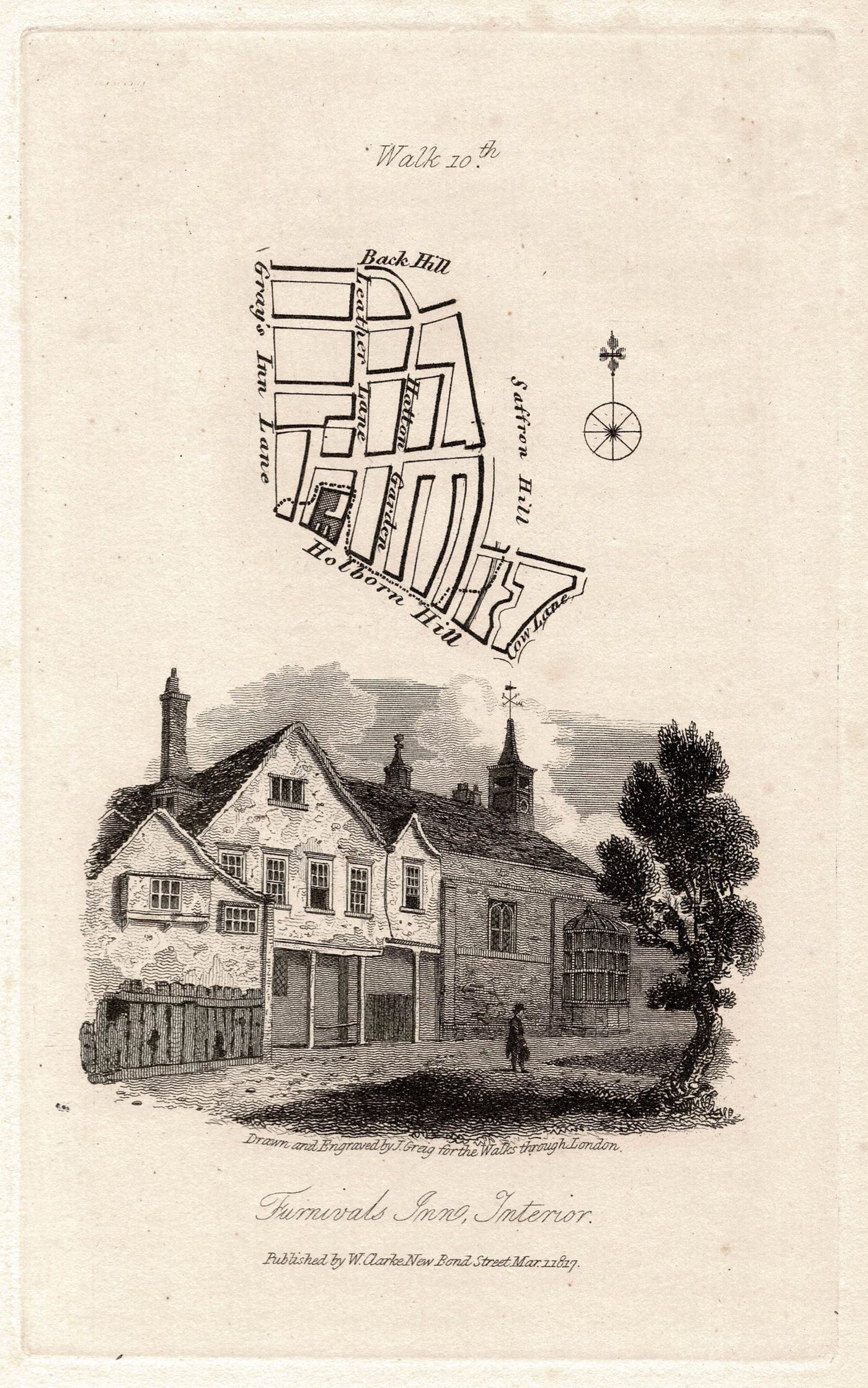 Furnivals Inn Interior antique print published 1817