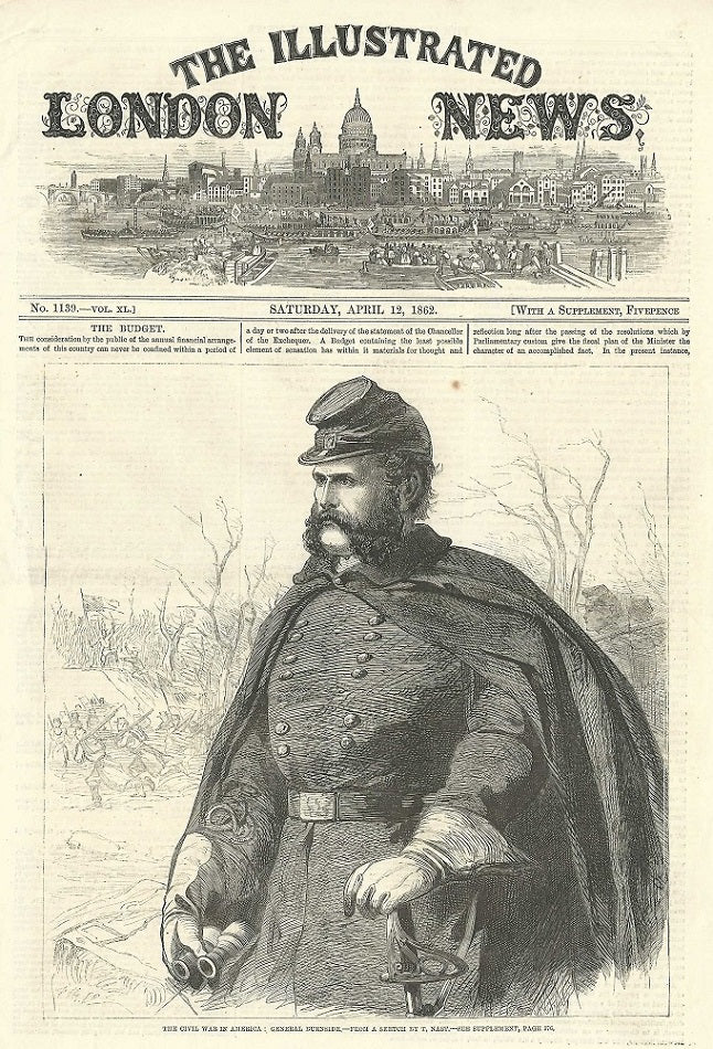 Burnside Union Army general during American Civil War antique print 1862