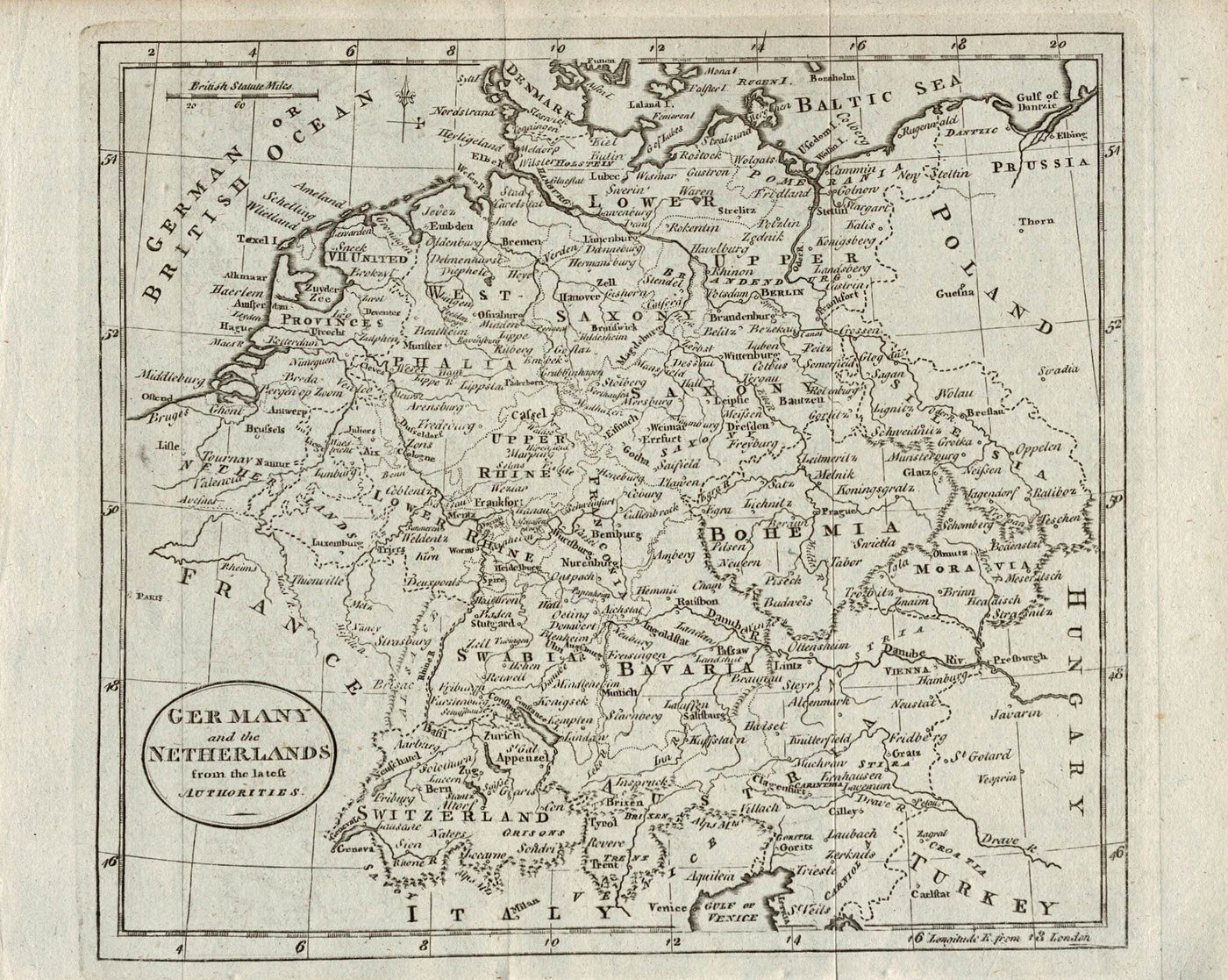 Germany and the Netherlands antique map 1788