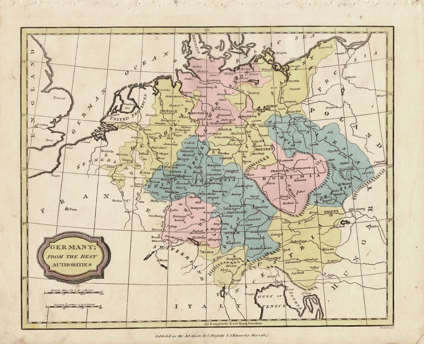 Germany from the Best Authorities antique map dated 1807