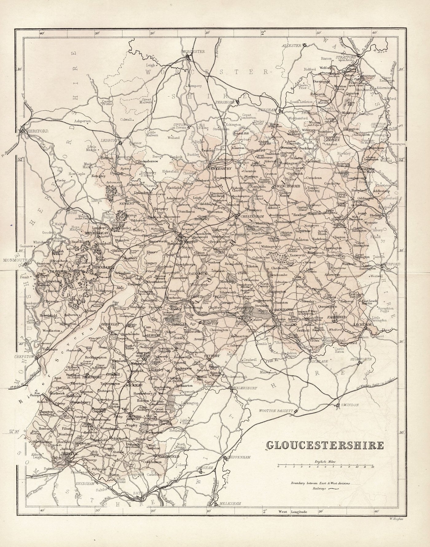 Gloucestershire antique map published 1868