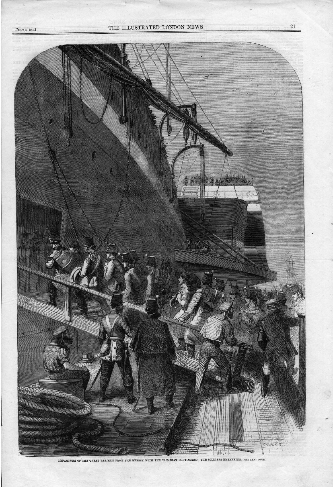 Canadian Contingent soldiers embarking on The Great Eastern for Canada 1861