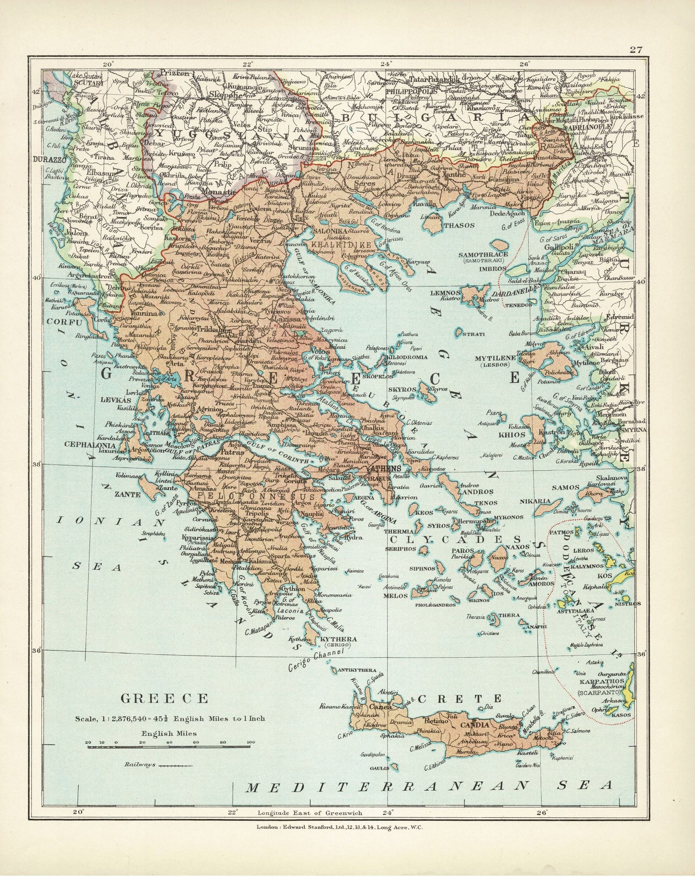 Greece antique map 1926