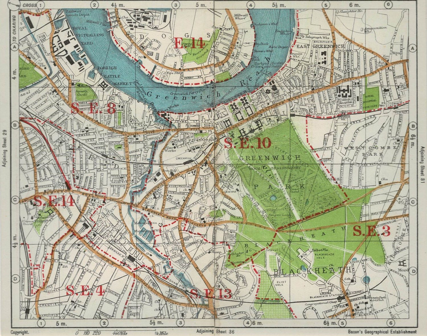 Greenwich and Lewisham antique map 1939