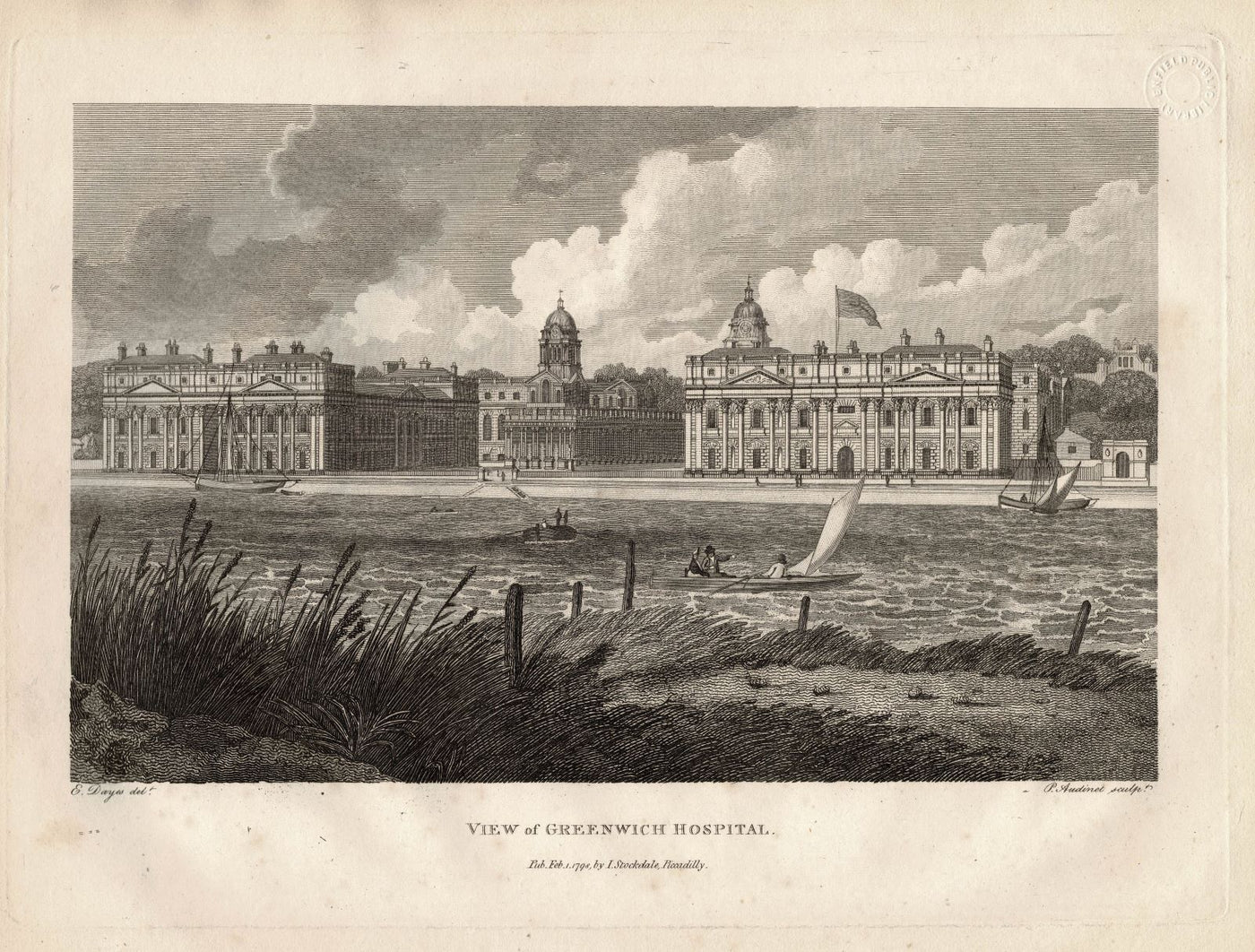 Greenwich Hospital, Antique Print, 1798