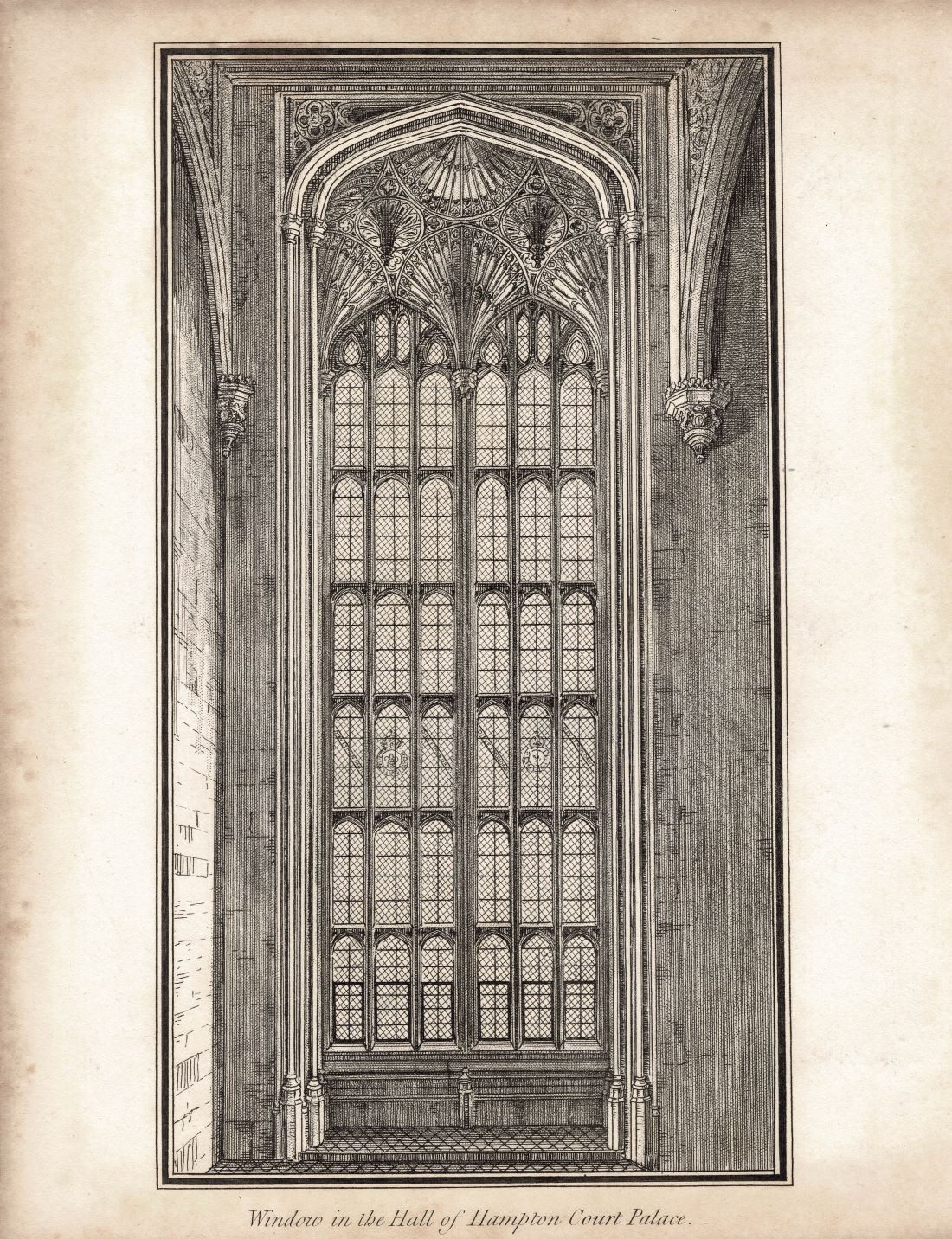Hampton Court Palace Window antique print published 1811