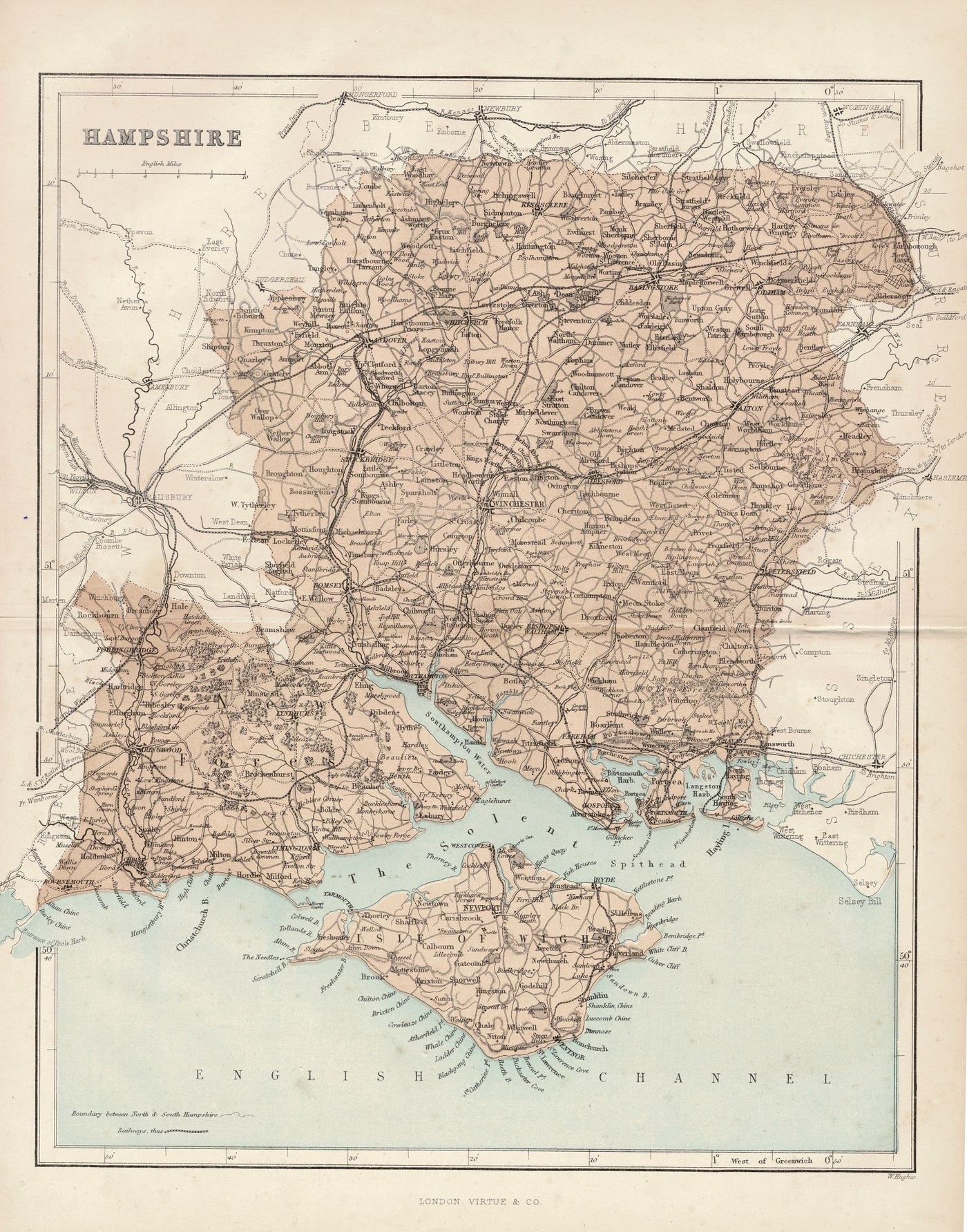 Hampshire and Isle of Wight antique map published 1868