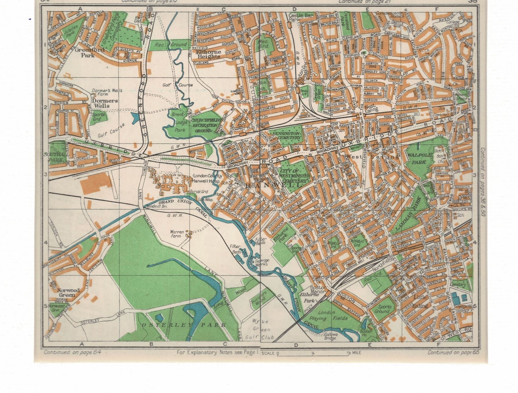 Hanwell Postcode Map Hanwell, Antique Map, 1938 – Maps and Antique Prints
