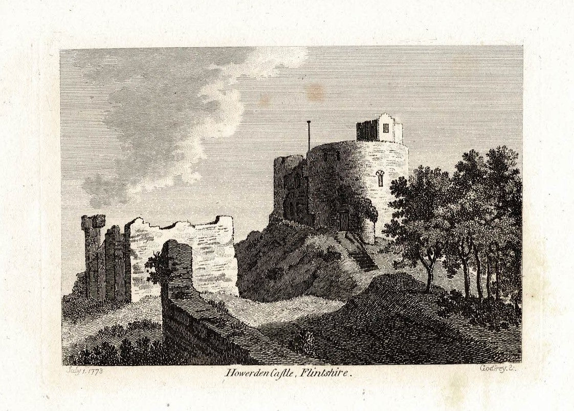 Hawarden Castle Flintshire Wales antique print 1773