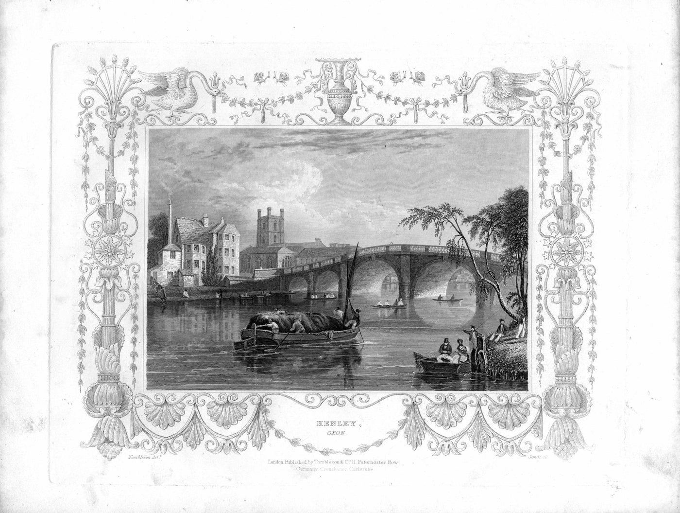 Henley Bridge Oxfordshire astride the River Thames antique print 1840