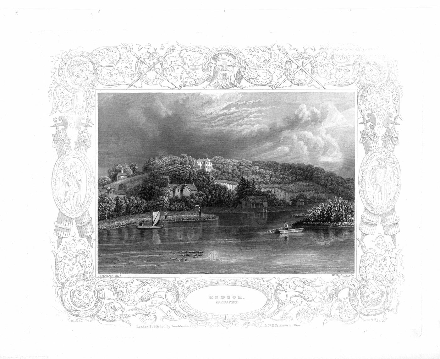 Hedsor House Buckinghamshire from the River Thames antique print 1840