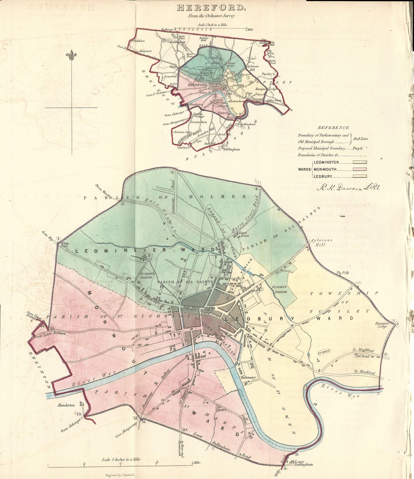 Hereford Ordnance Survey antique map 1837