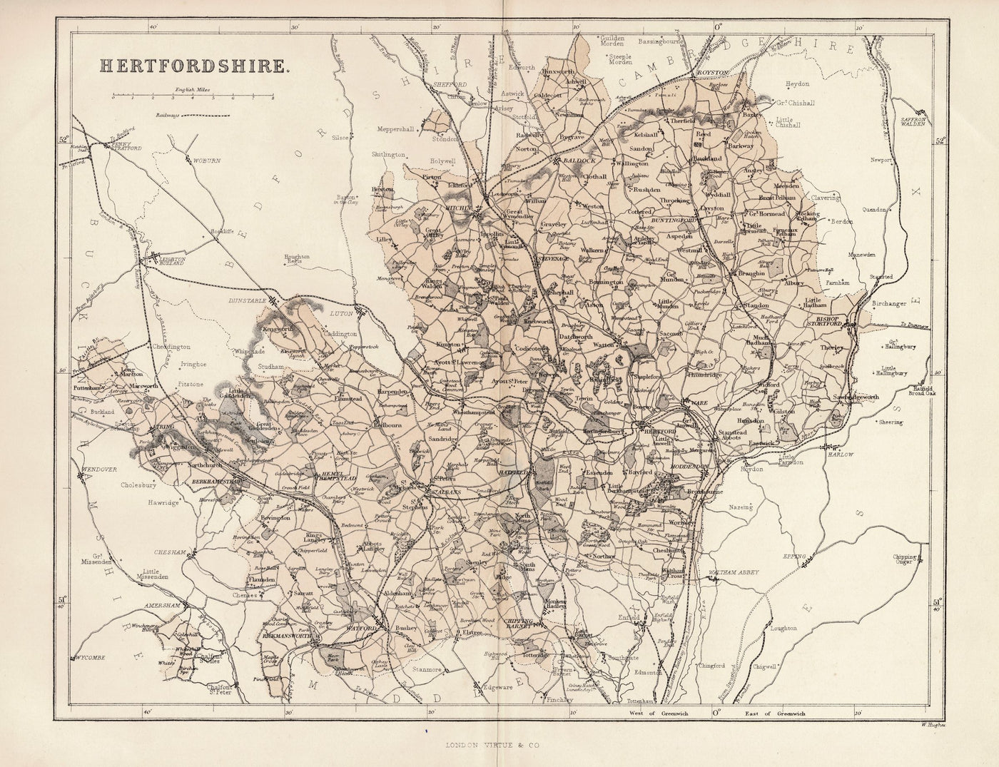 Hertfordshire antique map published 1868