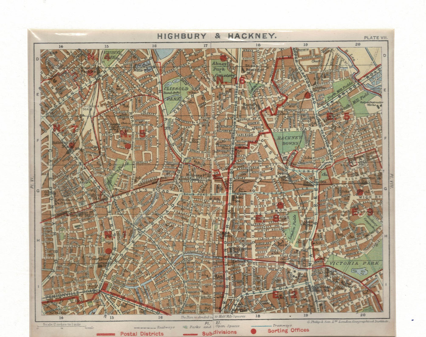 Highbury and Hackney East London antique map 1920