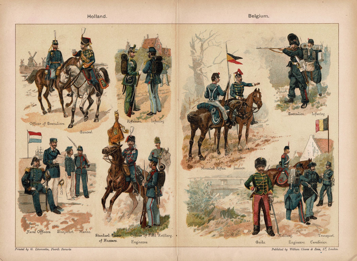 Holland and Belgium Army Richard Knotel antique print 1890