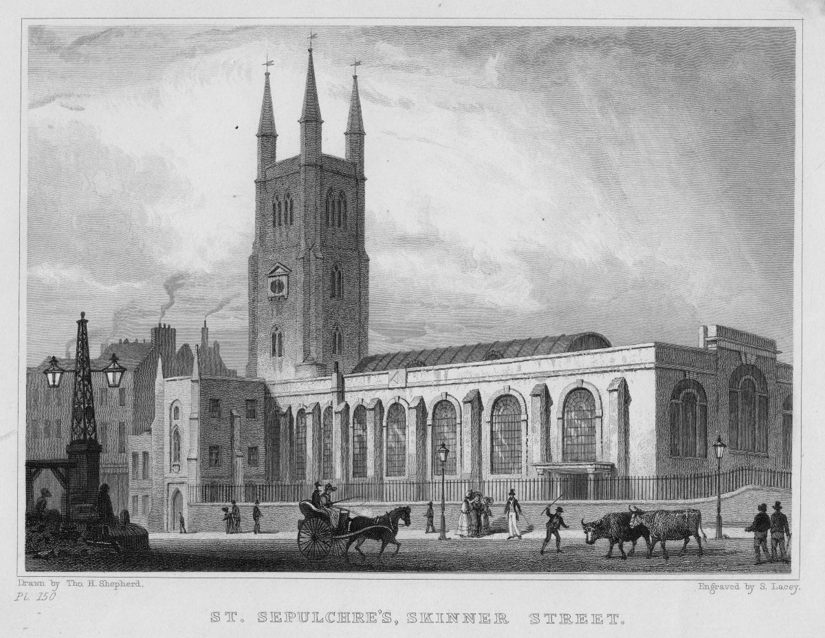 Holy Sepulchre Church High Holborn antique print 1830