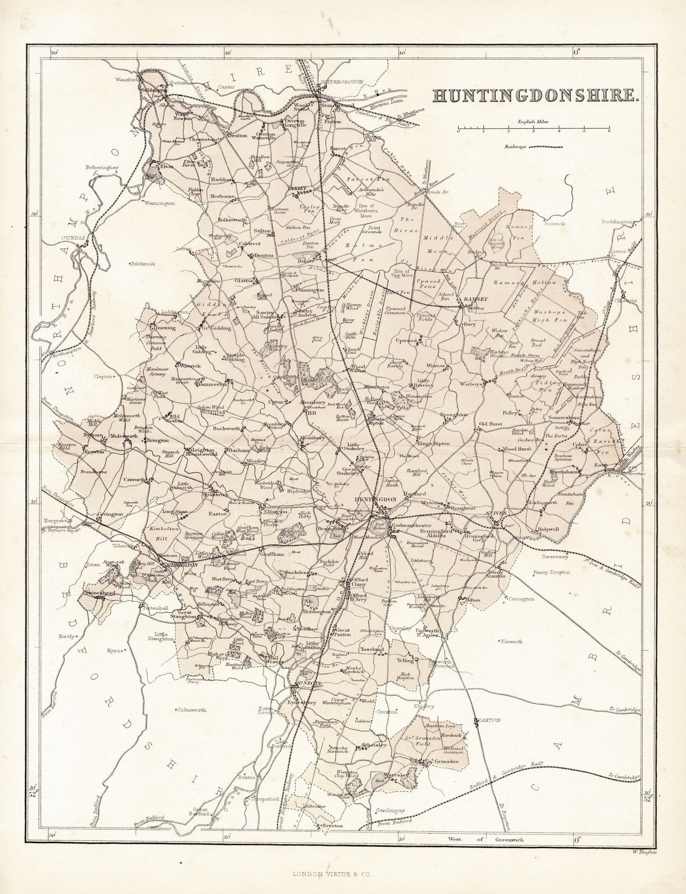Huntingdonshire antique map published 1868